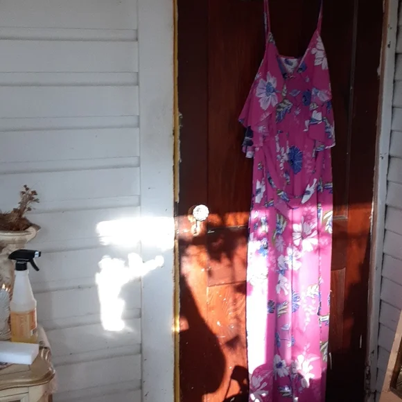 RACHEL Rachel Roy | Dresses | Rachel Roy Sz Hot Pink Combo Maxi Dress Nwt  Floral Adjustable Straps Ruffled | Poshmark
